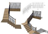 Projection de la nouvelle rambarde en remplacement de la rambarde bois de l'escalier par 1 ensemble en serrurerie dessiné sur mesure